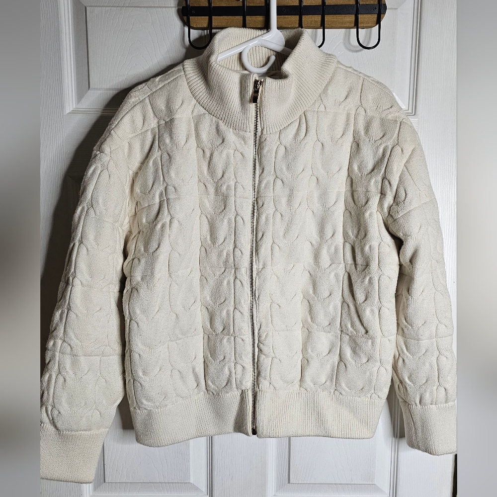 Women’s Joie Gold Full Zip Knitted Color White Jacket Size L